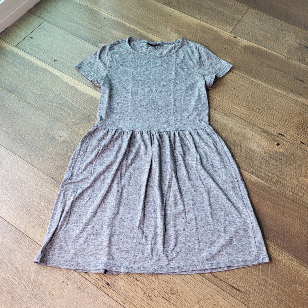 Topshop Womens Grey Space Dye Short Sleeve Gathered Waist T-Shirt Dress
